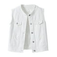 thumbnail image 3 of Frayed Denim Vest Jacket for Women Sleeveless Ripped Lapel Collar Button Up Lightweight Slim Fit Cropped Outerwear, 3 of 7