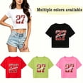 thumbnail image 7 of Womens Short Sleeve Crop Tops Graphic T-Shirts Crew Neck Summer Casual Slim Fitted Plaid Number Print Crop Tee Tops, 7 of 7