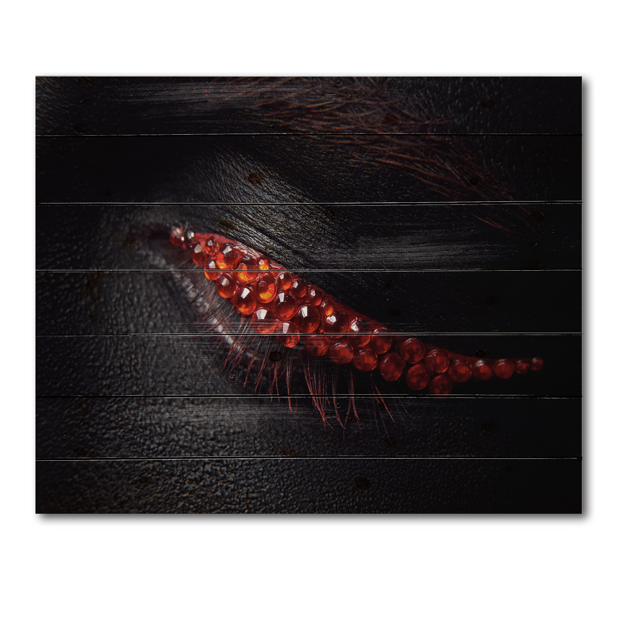 Designart 'Beautiful Black Skin Female Eye With Red Diamonds' Modern Print on Natural Pine Wood