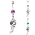 thumbnail image 5 of Koszal Rhinestone Hollow Feather Wing Dangle Navel Belly Button Ring Body Piercing, 5 of 5