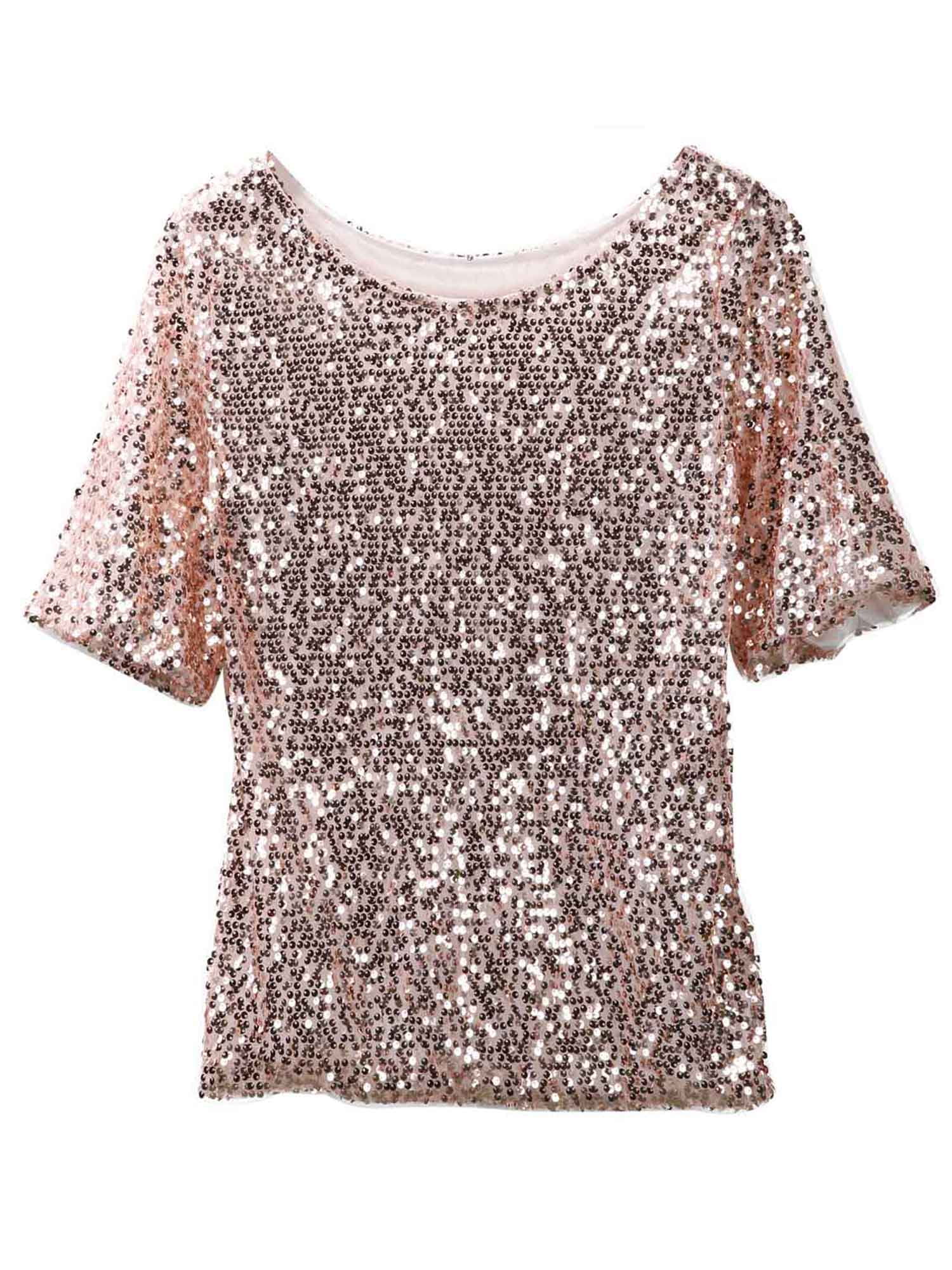 Wrak pasta Gloed Sequin Womens Sparkle Glitter Tank 3/4 Sleeve Cocktail Party Top T-Shirt -  Walmart.com