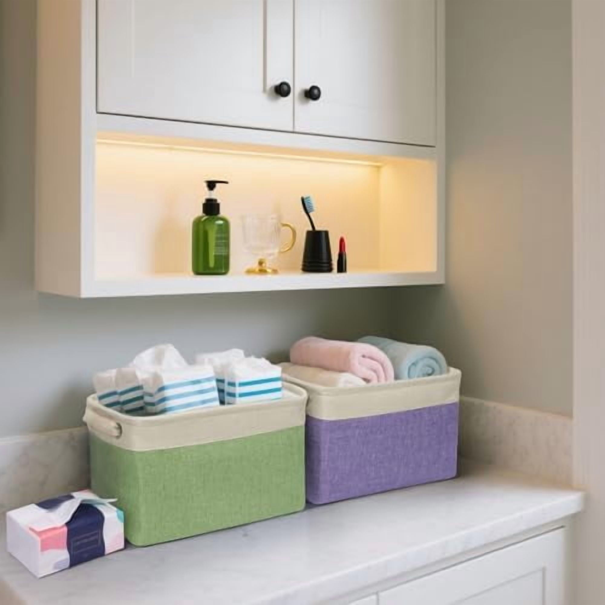 2 Pack Fabric Storage Bins for Shelves, Linen Storage Baskets for Organizing, Decorative Closet Bins for Clothes, Home (Grey, 12"x8"x8")