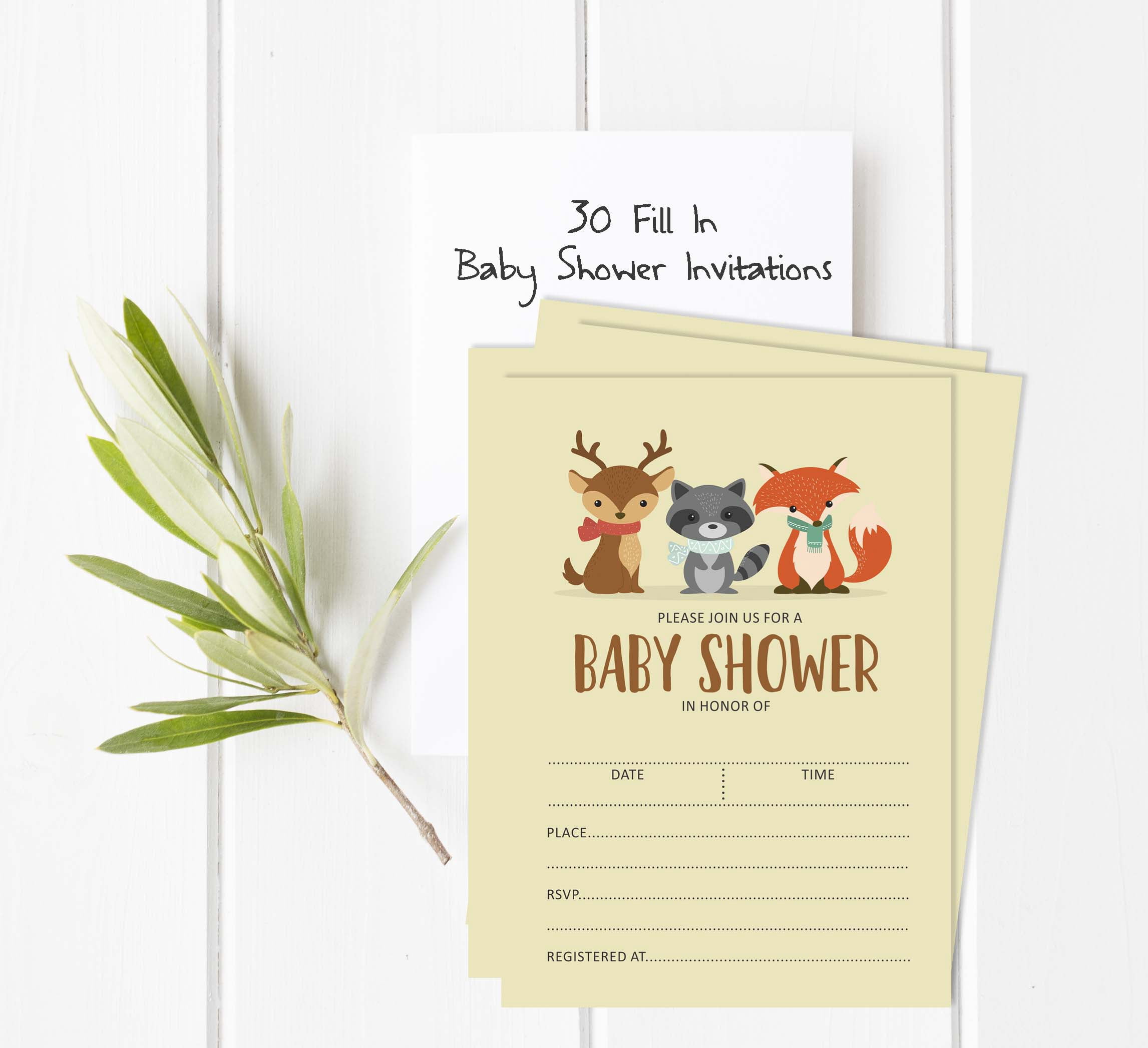 Inkdotpot 30 Fill In StyleBaby Shower Invitation Cards Jungle Animals Gender Neutral Blank Invites