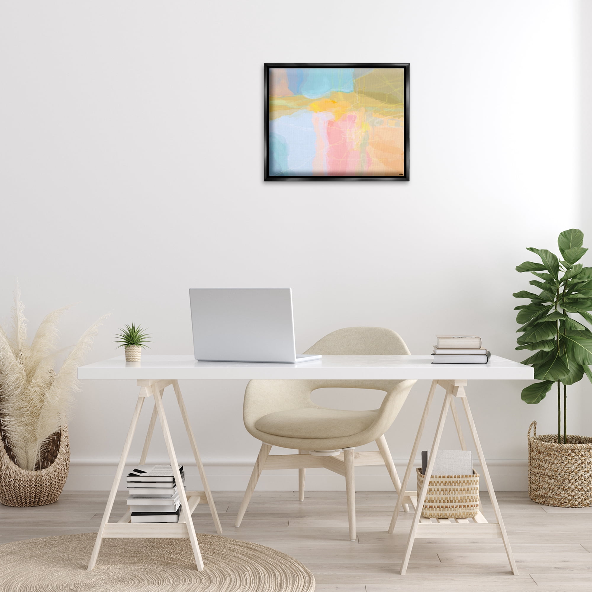 Stupell Industries Pastel Collaged Pattern Abstract Painting Black Floater Framed Canvas Art Print Wall Art, 21 x 17