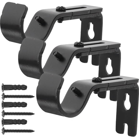 3Pcs Curtain Rod Brackets Adjustable Drapery Rod Holders Window Curtain Rod Support Hanger with Installation Screws