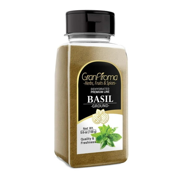 GranAroma Ground Basil, Peppery Flavor, Sauces & Dressings, Fine Ground 5.6 Ounce