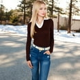 thumbnail image 6 of Women's Long Sleeve V-Neck Shirt with Contrast Collar - X Large, Brown, 6 of 7