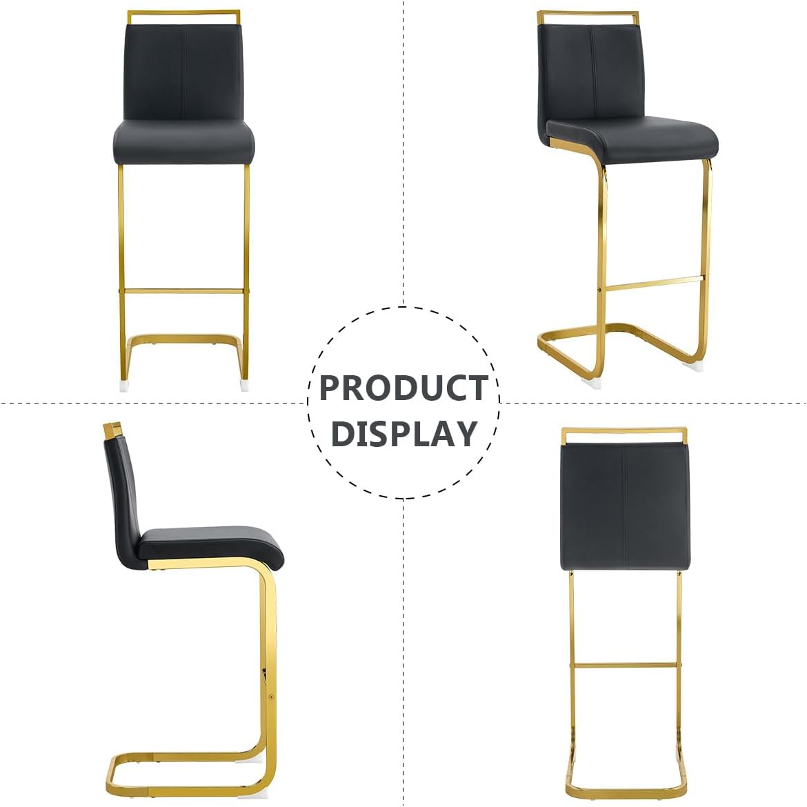 Lecut 30" Counter Height Bar Stools Set of 4, Modern Upholstered PU Leather Bar Stools with Back and Gold Chrome Plated Metal Frame, Armless Bar Chairs for Kitchen Island (Black+Gold)