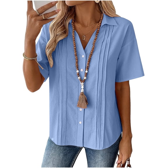 Tauxra Short Sleeve Shirt for Women with Detachable Buttons, Lapel Collar and Full Button for Casual Daily Wear