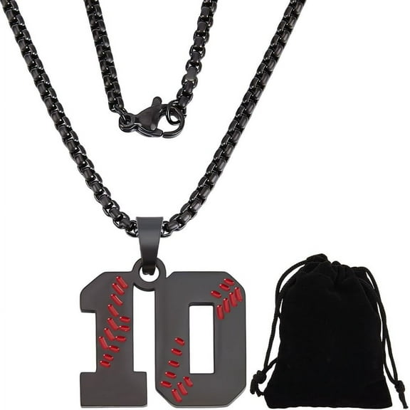 667 Stainless Steel Box Chain Necklaces 201 Stainless Steel Baseball Number Pendant Necklaces Black 23.31 inch(59.2cm) Pendant: 22x23.5x1.5mm