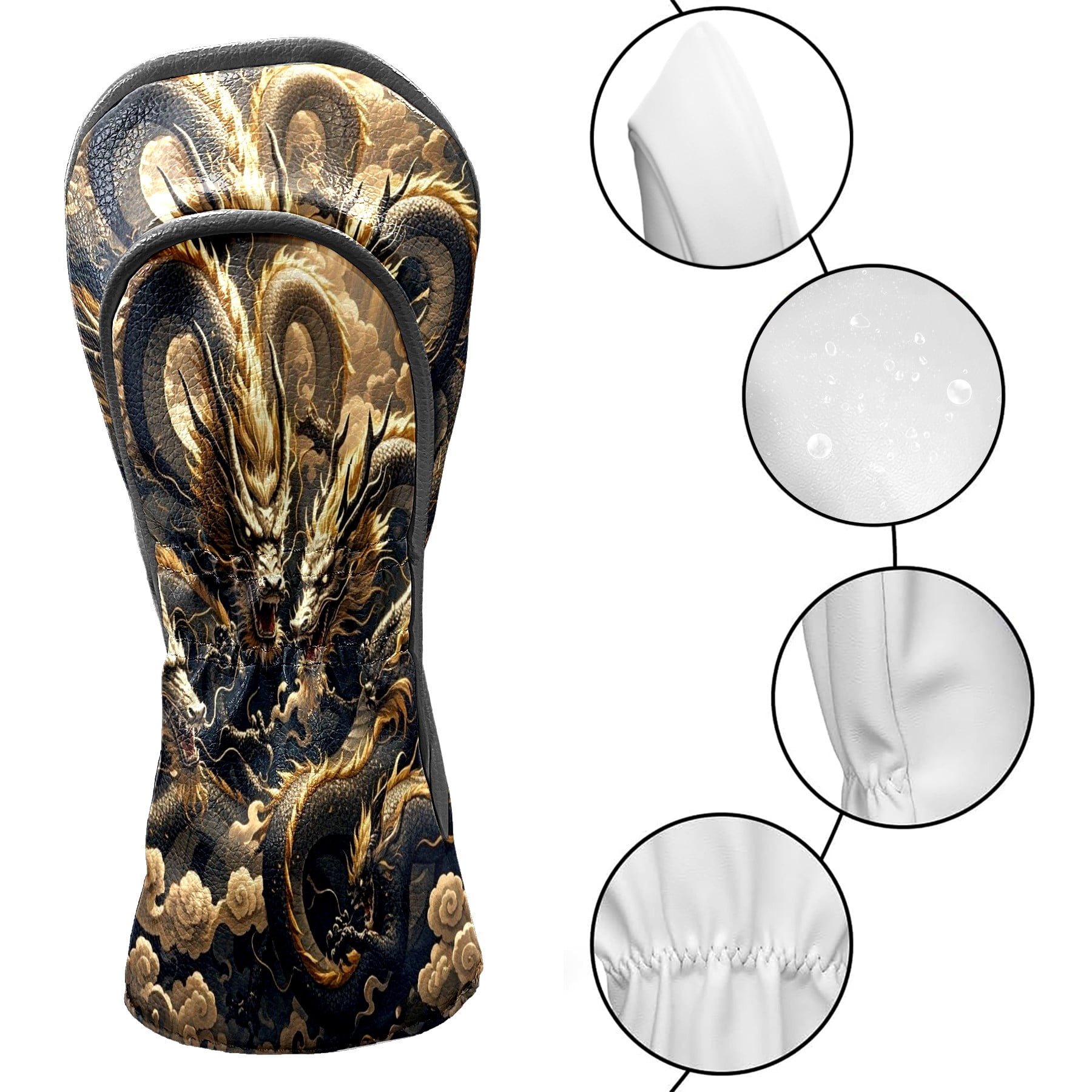 Golf Club Head Cover Waterproof Leather Golf Accessories HeadCovers Set Driver Headcover for Women Men Light Dargon