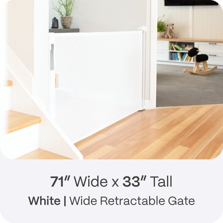 Perma Child Safety 71 in. Wide x 33 in. Tall White Retractable Baby Gate