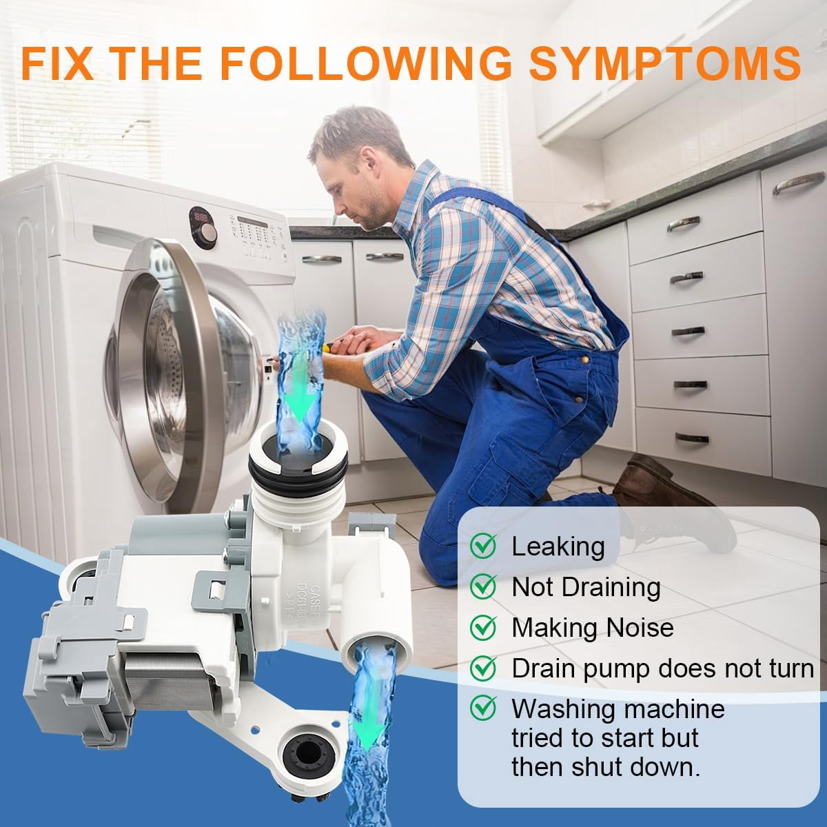 Washer Drain Pump Assembly, Replacement Part for Samsung Top Load Washing Machine, Compatible with WA45H, WA48H, WA50K, WA52J, WA40J | Replaces DC97-19289F