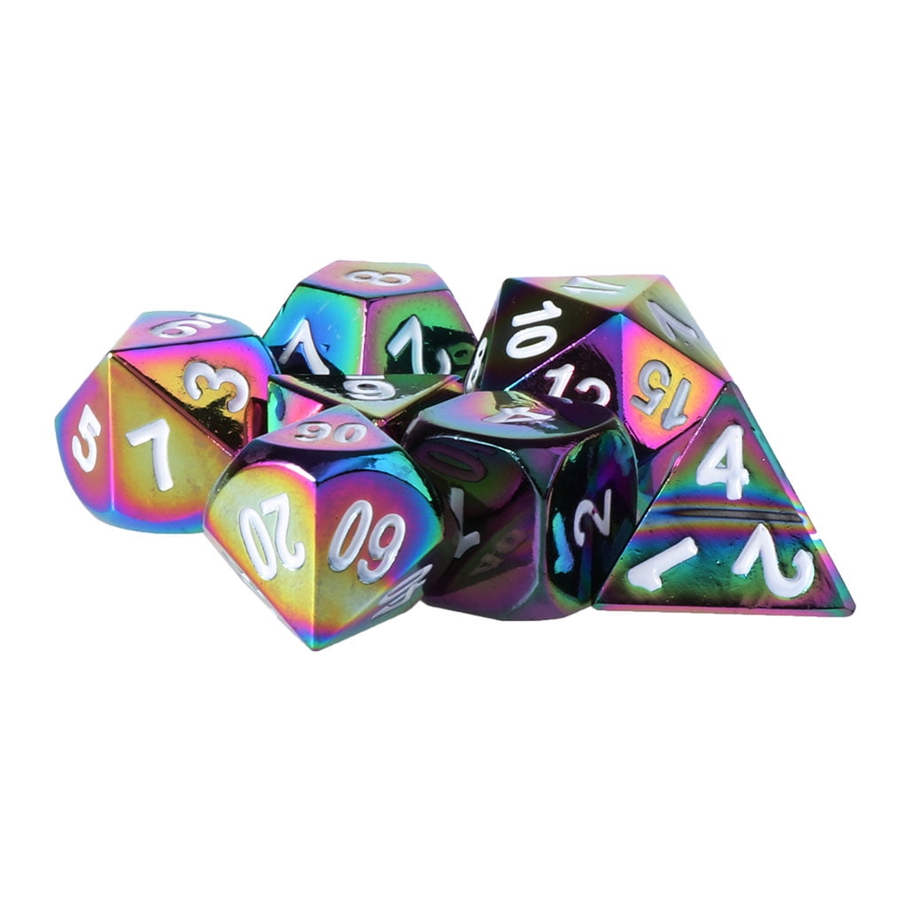 7Pcs/set Rainbow Metal Polyhedral Dice DND RPG MTG Role Playing Game With Bag 