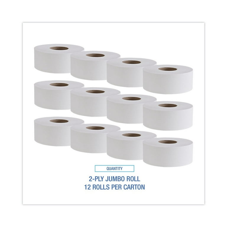 JRT, Papel para baño, gigante, 2 capas, blanco, rollo de 1000 pies, se  vende por cartón, 12 rollos por cartón, 12
