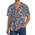 thumbnail image 3 of Vsdgher Daisies Flowers Print Men's Wrinkle Free Untucked Cuban Shirt Business Casual Button Down Shirts Short Sleeve Shirt, 3 of 7
