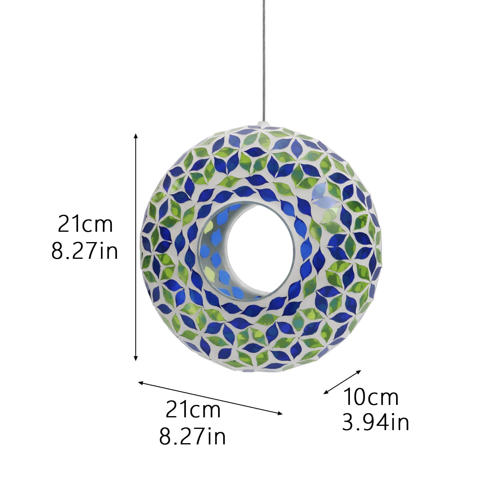 SHENGXINY Hummingbird Feeder for Outdoor Hanging,Hanging Stained Glass Hummingbirds Feeder Leaf Patterns Diamond-Cut Painteds Glass Ring Designs Outdoor Garden Patio Wilds Birds Nectars Station Blue