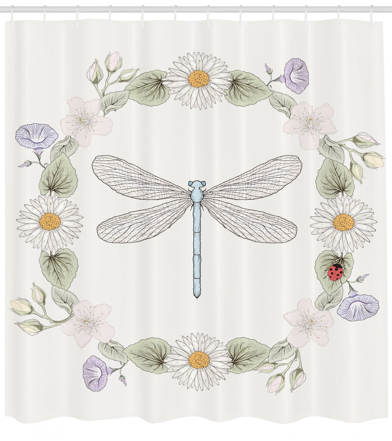 Dragonfly Shower Curtain, Vintage Retro Farm Life Inspired Moth with