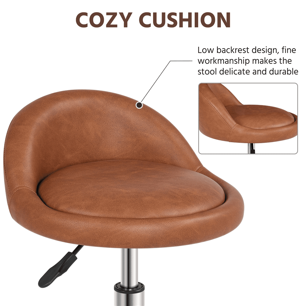 Alden Design Modern PU Leather Rolling Salon Stool with 5 Castors for Spa Massage Manicure, Brown