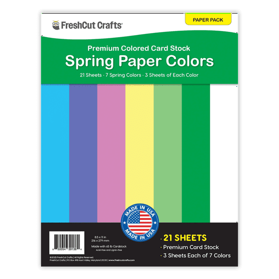 FreshCut Crafts Paper Colors, 21 Double Sided Cardstock Sheets, 7 Spring Colors