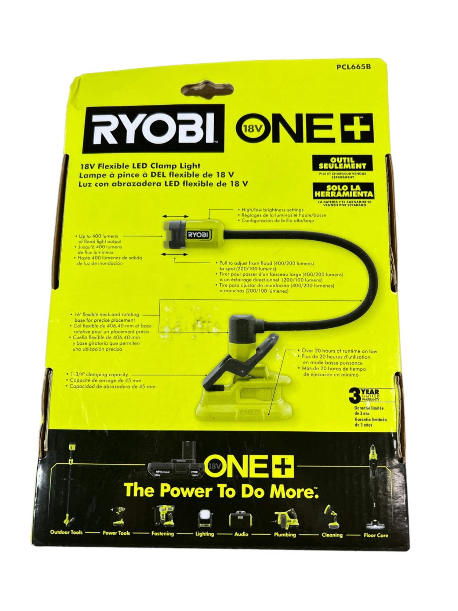 RYOBI 18V ONE+ Cordless Flexible LED Clamp Light PCL665