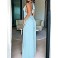 thumbnail image 3 of Womens Halter Deep V Neck Maxi Dress Sleeveless Backless Split Long Dress Light Blue L, 3 of 6