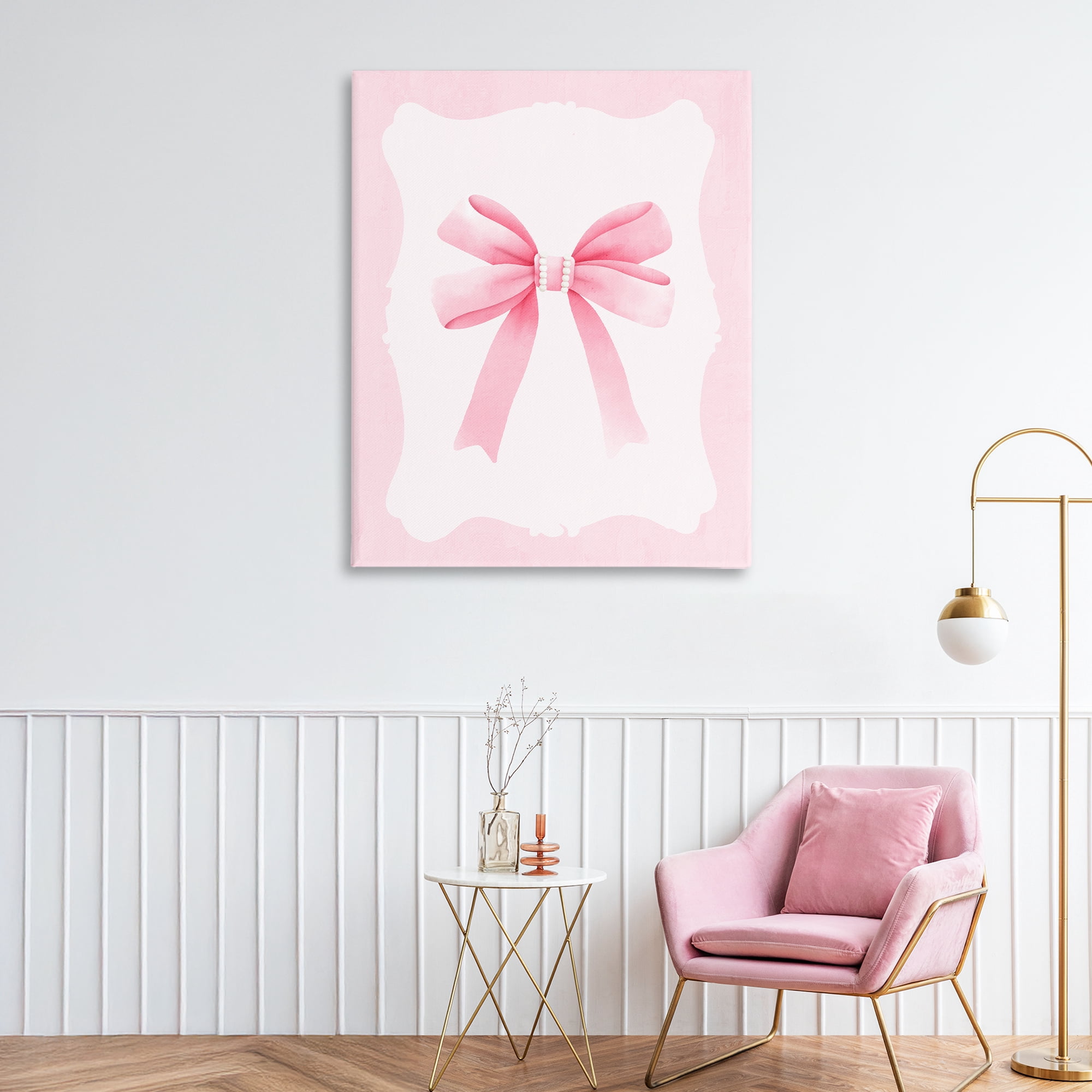Stupell Industries Feminine Bow with Pearls Canvas Wall Art, design by Kim Allen