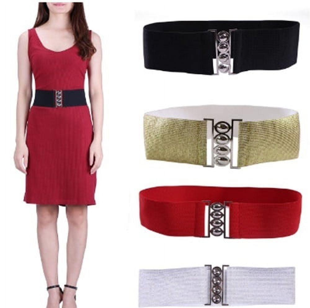 TOPACC 2-Piece Wide belts for women Dresses Elastic Western Cinch Belt  Stretch Retro Buckle Ladies Fashion at  Women's Clothing store