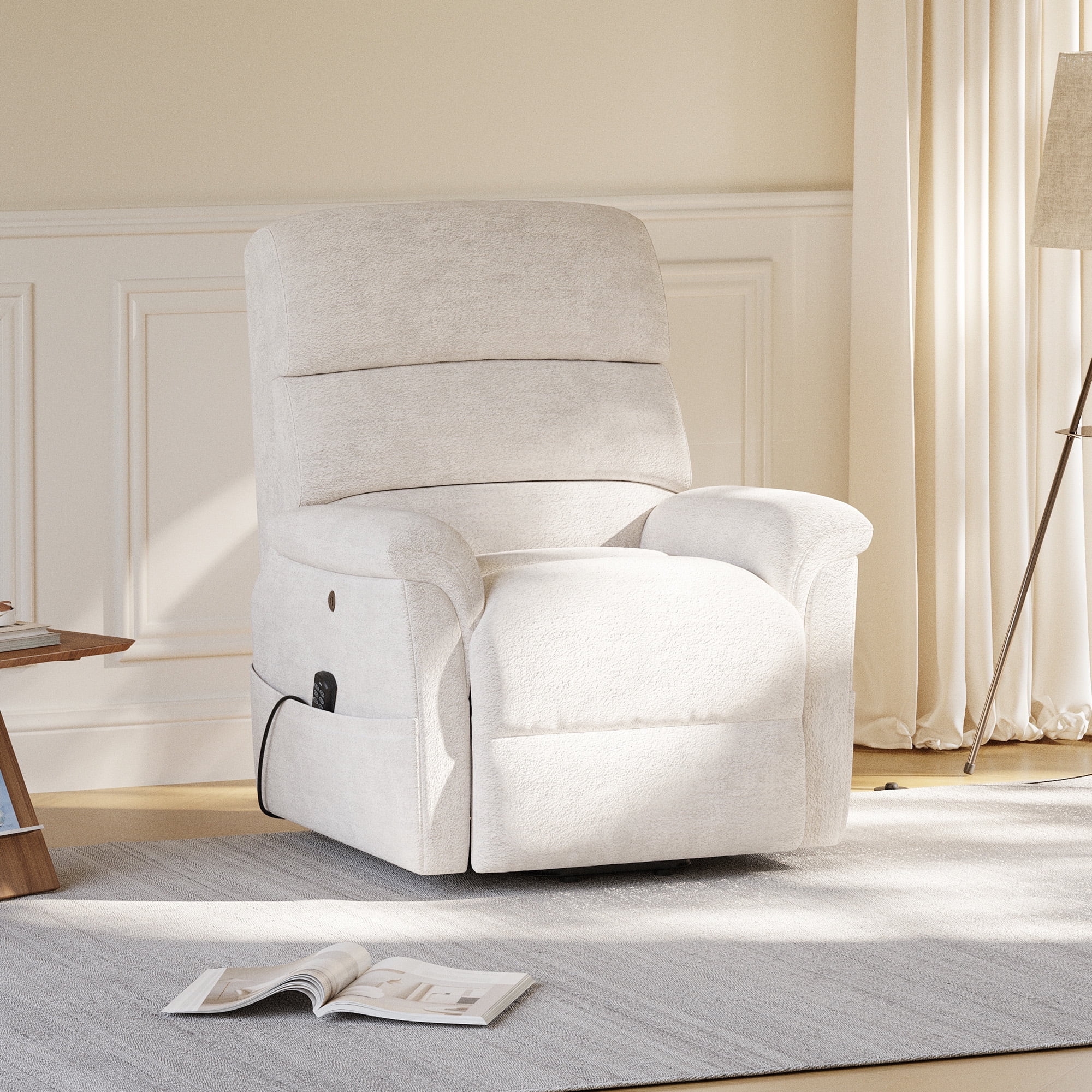 COLAMY Power Lift Recliner Chair for Elderly, Electric Massage and Heat Sofa with Lift Assistance, 20W USB and Type-C Fast Charging, Beige