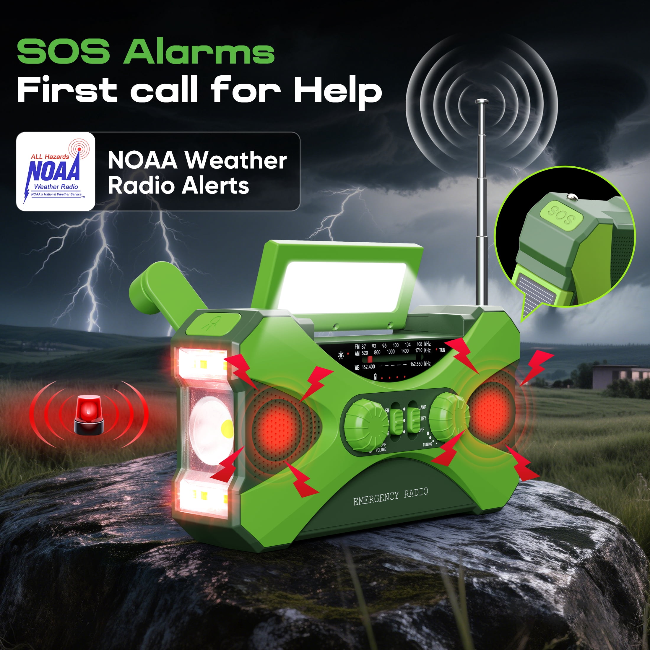 UMUTOO NOAA Emergency Radio, Solar & Hand Crank, 37000mAh Charger, Flashlight, SOS, AM/FM/WB