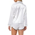 thumbnail image 3 of INSPIRE CHIC Women's Satin Pajamas Set Long Sleeve Button Down Top and Shorts 2 Piece Silky Pjs Set XS White, 3 of 6
