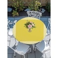 thumbnail image 6 of Yellow Geometric Round Fitted Tablecloth with Elastic Edge, Waterproof Table Cloth Table Cover for 36"-44" Tables, White Greek Key Design Abstract Modern Art Tablecloths for Dining Picnic Outdoor, 6 of 9