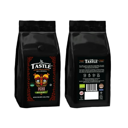 Cafe Tastle Peru Organic Medium-Dark Roast 100% Arabica Whole Bean Coffee, 8.82 oz (Pack of 2)