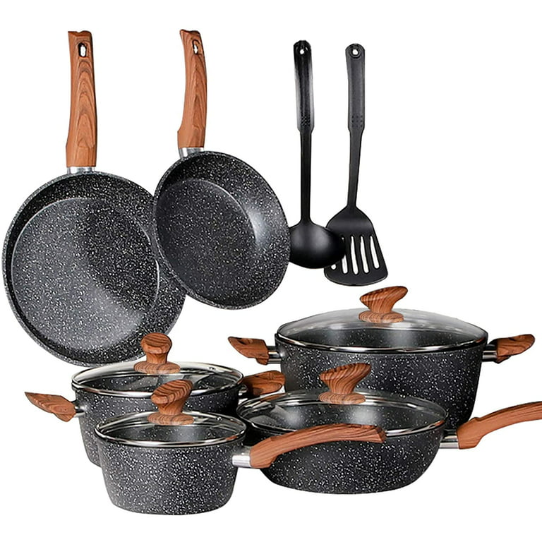  Flamingpan 12 Piece Nonstick Pots and Pans Sets,Kitchen Cookware  with Ceramic Coating,Dishwasher Safe,Frying Pan Set with Lid, Induction Pots  and Pans with Clearance,Suitable for Any Cooktop（Black）: Home & Kitchen