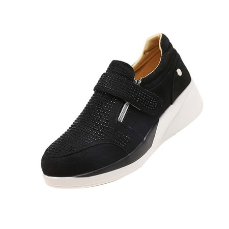 

Felirenzacia European And American Rhinestone Suede Breathable Wedge Casual Shoes