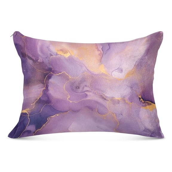 Lilac Purple Gold Marble Plush Pillow Cases Standard Size Ultra Soft Warm Pillowcases with Zipper 20"x26"
