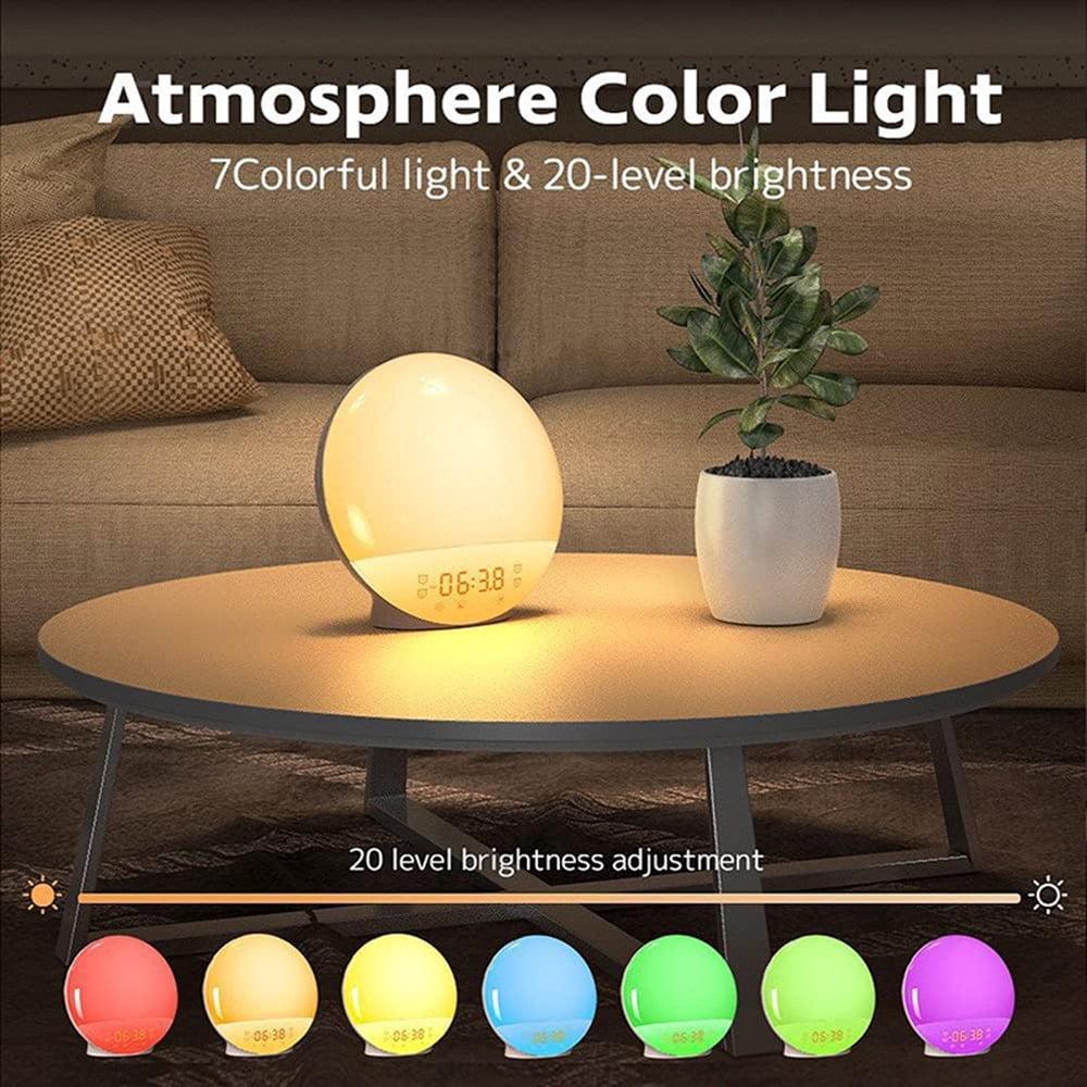 Behome Sunrise Alarm Clock, White Noise Machine With 7 Color & 20-Level Brightness, Wake Up Light with 7 Natural Sounds for Bedroom