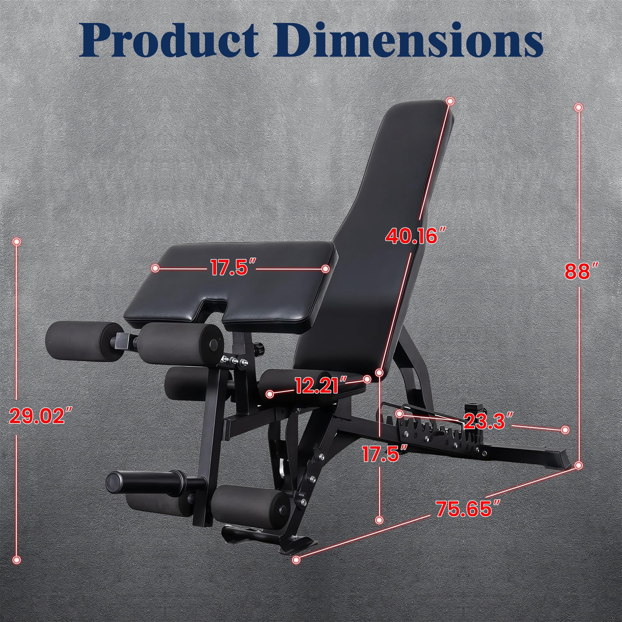 Adjustable Weight Bench, Adjustable Flat Incline Decline Home Gym Bench, Heavy-Duty 12-Gauge Steel Frame with Leg Extension and Preacher Pad for Small Space Apartment Room