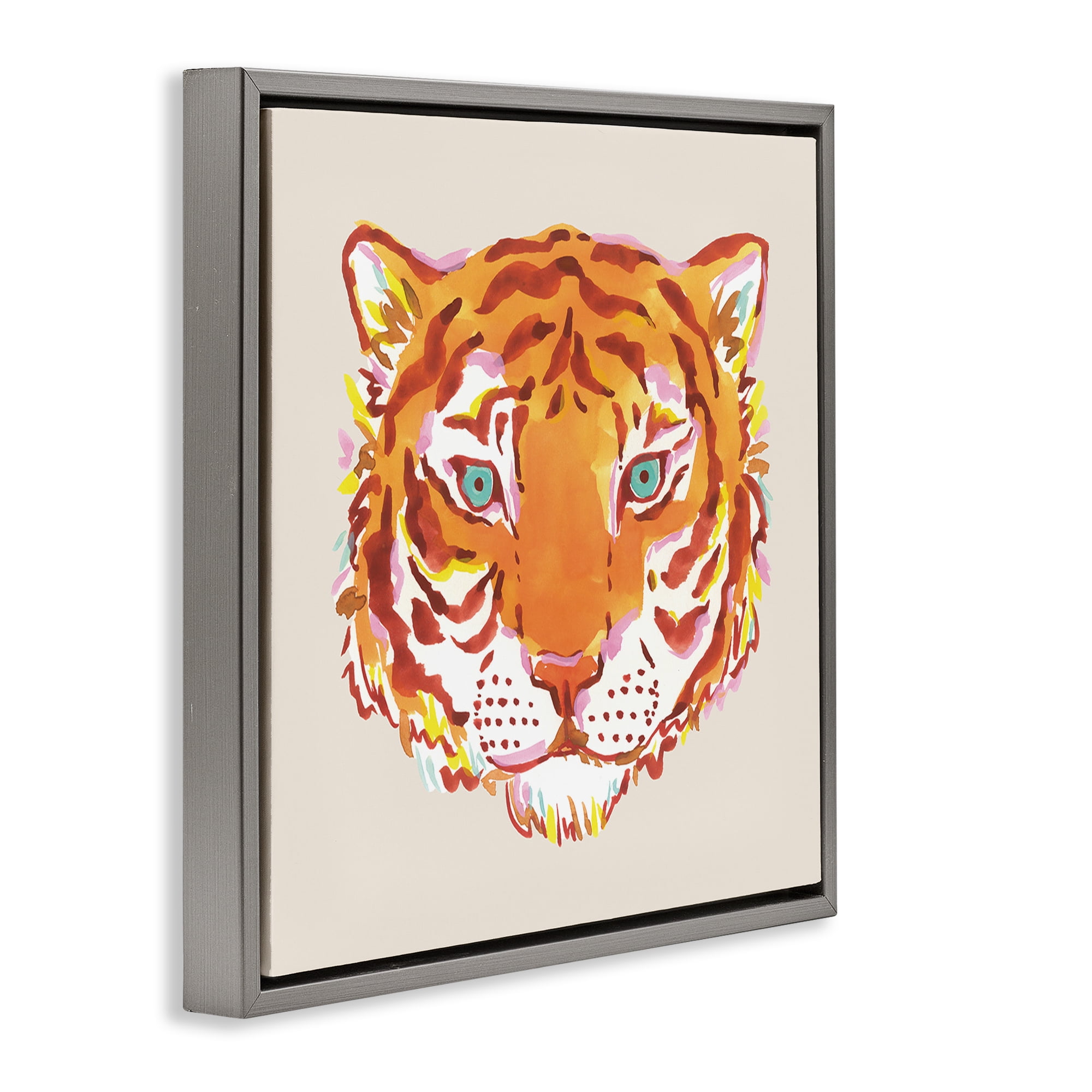 Stupell Industries Orange Boho Tiger Face Gray Framed Floater Canvas Wall Art, design by Karolina Sato