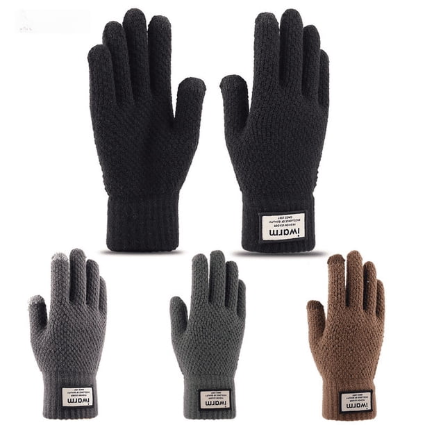 Guantes de pantalla táctil de doble capa para otoño e invierno, guantes de punto de lana cálidos con jacquard engrosados con forro polar para hombre