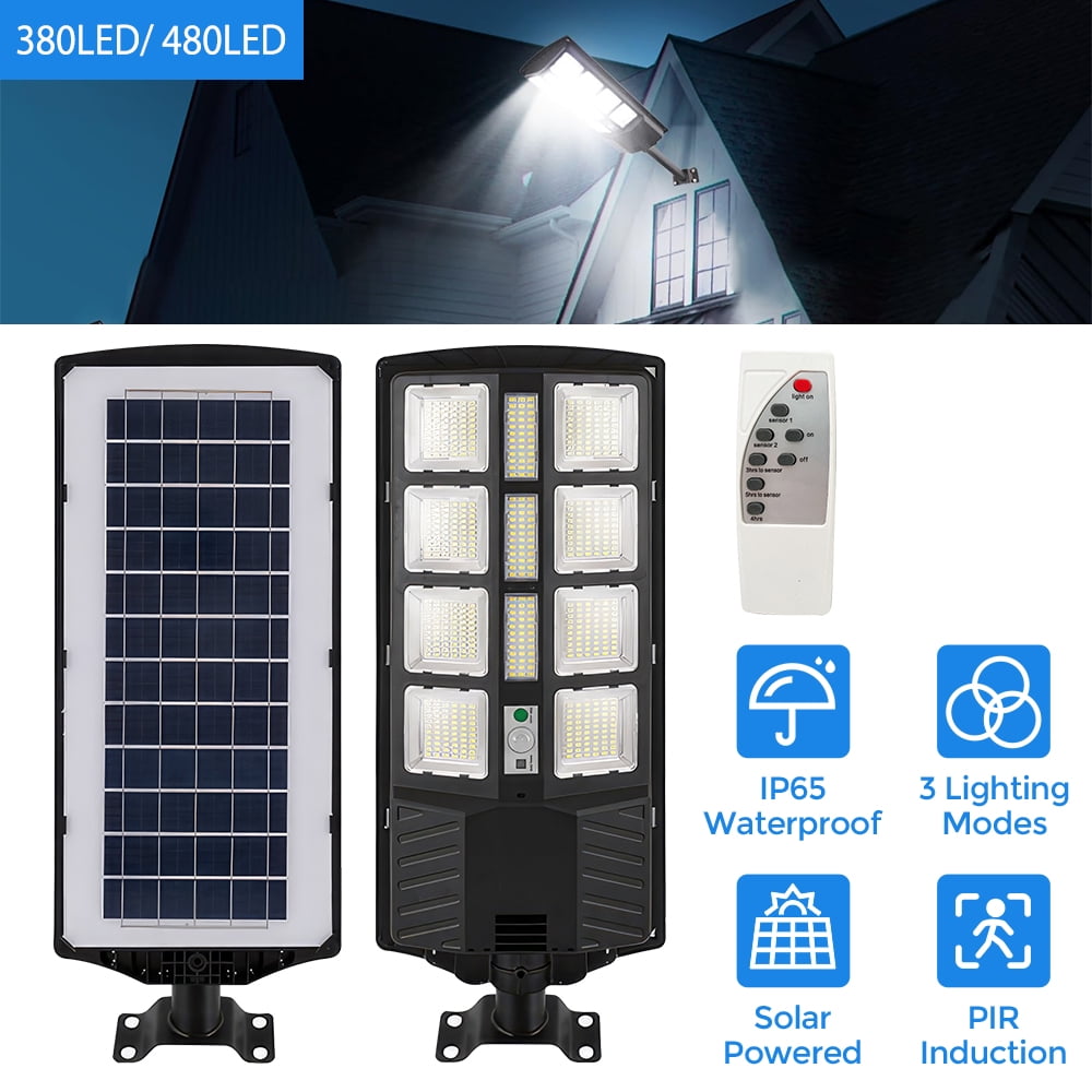 Litom Outdoor Waterproof Solar Street Light with Remote Control, 6500K 10000LM LED Solar Parking Lot Light Dusk to Dawn, Wide Angle Motion Sensor, and Suitable for Area Lighting Courtyard.