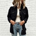 thumbnail image 6 of AherBiu Button down Shirt for Women Corduroy Shacket Collared Lapel V Neck Long Sleeve Casual Loose Tops with Pockets(Large,Black), 6 of 7