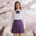 thumbnail image 2 of ZHOGXU Women's Plaid Pleated Skirt High Waist A Line Short Skater Skirts For Casual School Party,Purple,XXXXXL, 2 of 5