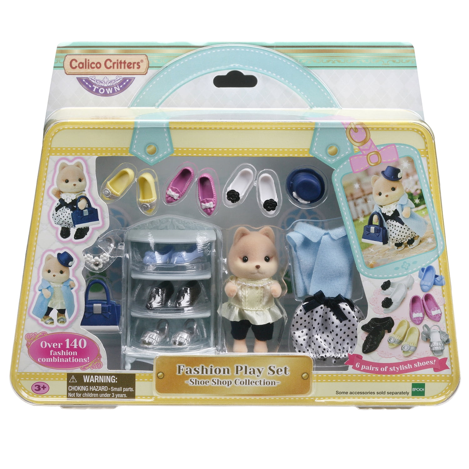 Calico Critters Fashion Playset Shoe Shop Collection, Dollhouse Playset with Caramel Dog Figure and Fashion Accessories
