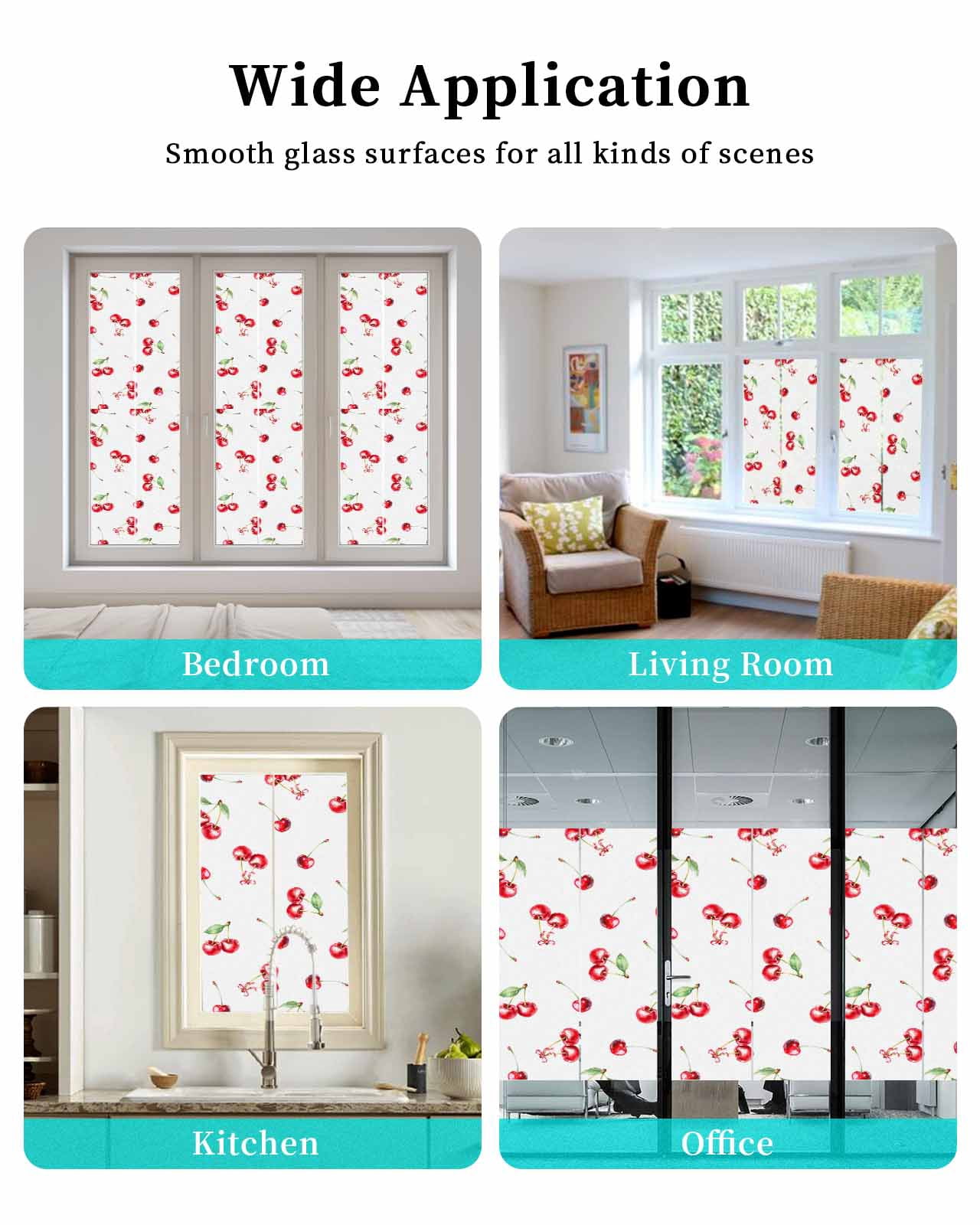 Window Privacy Film Cherry Rustic Stained Glass Window Film Decorative Sun Block Window Cover Spring Summer Tropic Fruit Watercolor Window Clings Static Adhesive Sticker for Bathroom 23.6"x59"