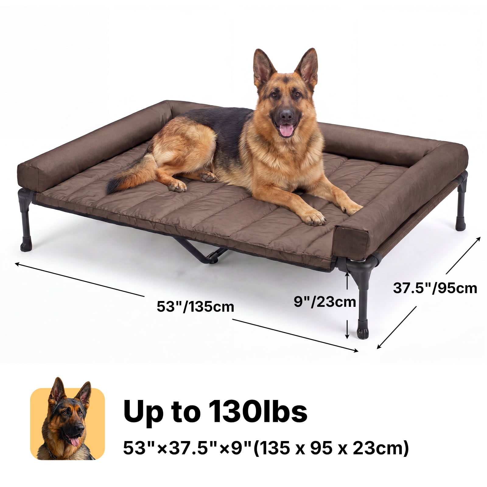 Veehoo Cooling Elevated Dog Bed + Waterproof Removable Pillow-Top Mat, 53 inches, Brown