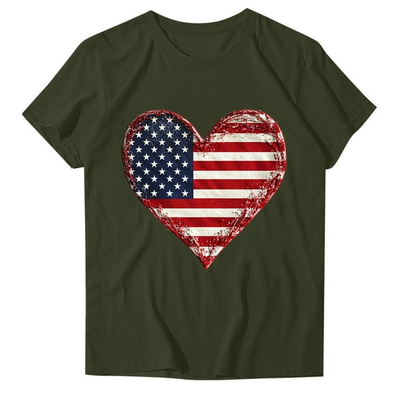 4Th of July Shirts Women USA American Flag Cotton Tops Crewneck Patriotic Basic Tees Short Sleeve T-Shirt