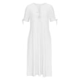 thumbnail image 4 of Xaqiouau Women's Eyelet Embroidered Keyhole Neck Cold Shoulder Tie Sleeve Loose Midi Dress with Pockets Casual Summer Beach Sundress, 4 of 6