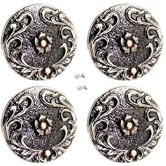 Set of 4 Screw Back Conchos Western Saddle 1-1/4" Floral Silver Conchos Co590
