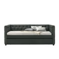 thumbnail image 2 of Upholstered Daybed with Trundle, Full Size Daybed Frame with Wood Slat Support Button Tufted Sofa Bed with Nailhead Trim Solid Wood Dual-use Platform Sofa Bed Frame for Bedroom Living Room, Gray, 2 of 4